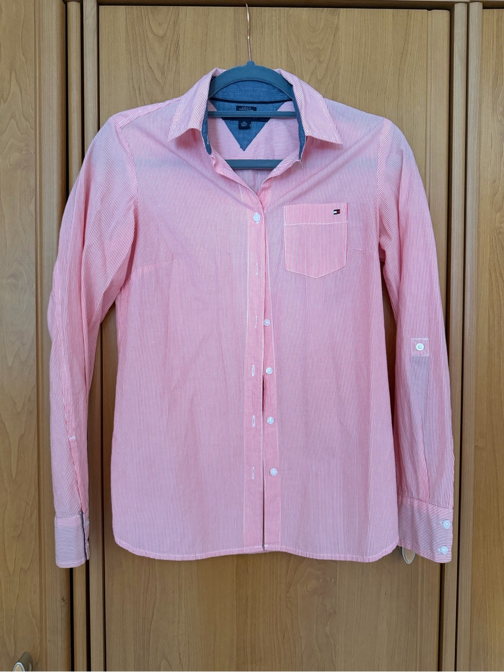 Tommy Hilfiger Striped Button Down Shirt Pink White Size S